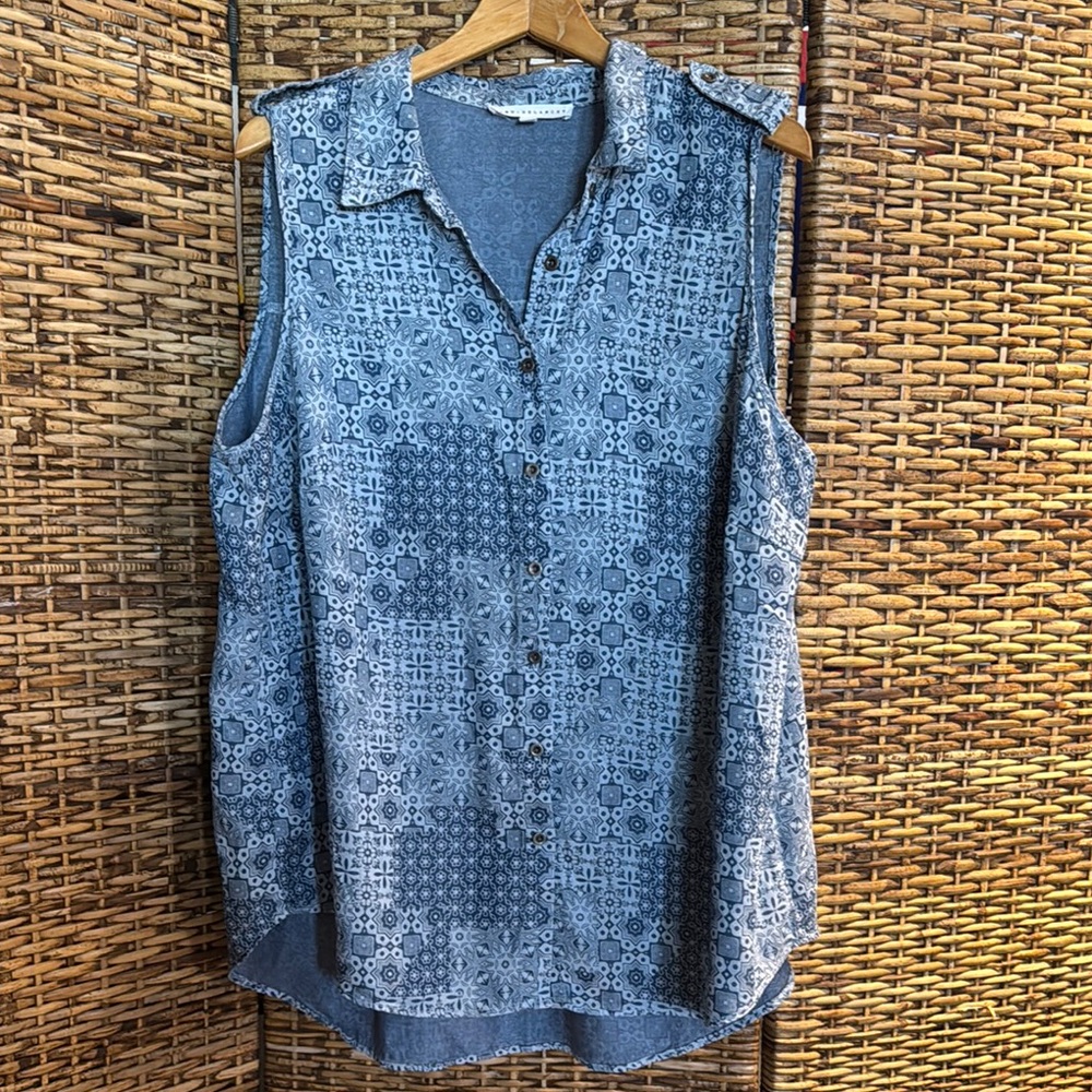 Sleeveless Blue Patterned Top Jane Delancey Sleeveless 1X